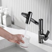 Robinet de salle de bain monotrou moderne à bras robotisé rotatif à 1080 degrés, avec affichage LED de la température en céramique, en laiton