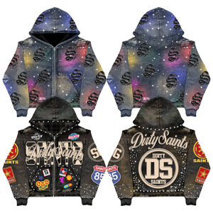 Sudadera con capucha unisex personalizada para hombre, de invierno, de algodón y forro polar, 500 GSM, de alto gramaje, con efecto desgastado, oversize, con cremallera, estampada, no tejida, con lavado ácido - Product Image 1