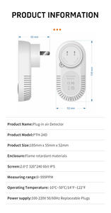 PTH-24D Mini CO Monitor Soket Penganalisa Kualitas Udara Monitor Detektor <span class=keywords><strong>Gas</strong></span> CO Colokan untuk Dapur Rumah - Product Image 6