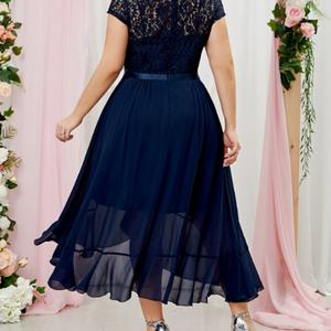 เดรสแม็กซี่ผ้าลินินทรงหลวม ระบายอากาศได้ดี ซักได้ คอวี ไซส์ใหญ่สำหรับผู้หญิง สไตล์ลำลอง สีพื้น แต่งระบาย  ลดราคาพิเศษ - Product Image 3