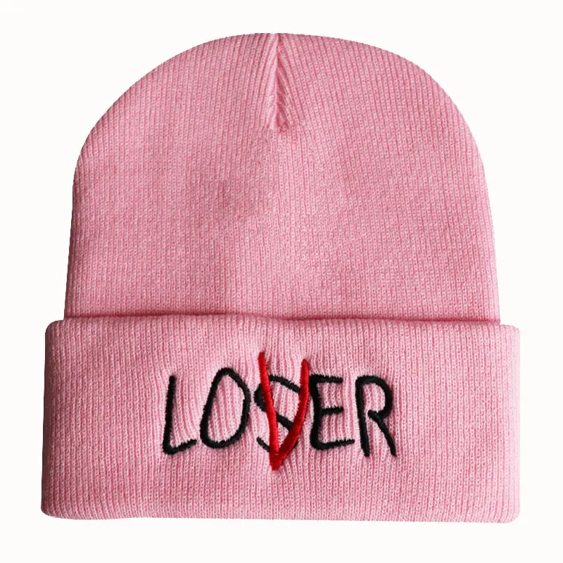 Casquette tricoté en acrylique rose et rouge pour Couple, chapeau cadeau pour amoureux, lettres des amoureux, tricoté, idéal pour l'hiver, tendance