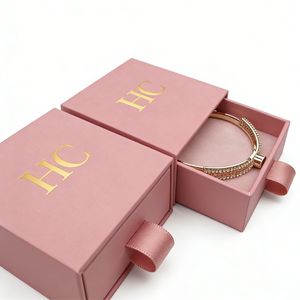 Vintage Bracelet Box Rigid Drawer Box Jewelry Gift Box with Ribbon Soft <b>Padded</b> Insert Foil Stamping Custom Logo OEM Factory - Product Image 3