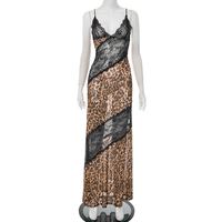 Robe d'été pour femme, style halter, imprimé léopard, dentelle patchwork, col en V profond, robe sirène, robe sexy pour femme, livraison directe