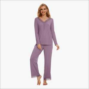<b>Women's</b> Lace Spliced Knit Sleepwear Set Sexy Lounge Wear Sets <b>Women</b> <b>Pajamas</b> <b>for</b> <b>Women</b> Set Custom Logo Clothing Manufacturer - Product Image 1