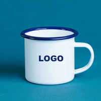 Mug de camping en émail durable de 350 ml avec logo personnalisé, design rétro, bord roulé épaissi, en acier métallique, sublimation vierge, vente en gros