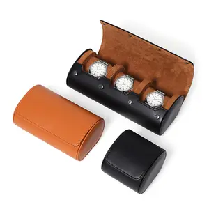 Custom LOGO Handmade Vintage Genuine Leather 3 Slot Travel Watch Roll Case Gift Watches Storage Packaging Box