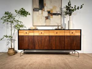Premium Mid Century Modern Solid Wood <b>Sideboard</b> Large <b>Storage</b> Vintage Walnut Credenza With Metal Legs Retro Buffet Cabinet - Product Image 4