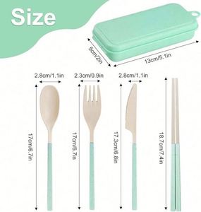 Ensemble d'ustensiles pliables réutilisables avec étui, logo personnalisé, comprenant cuillère, couteau, fourchettes, baguettes, pour voyage, pique-nique, camping - Product Image 2
