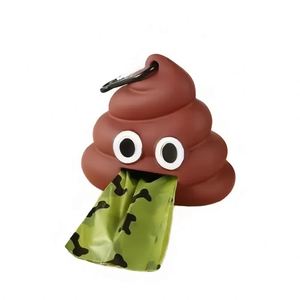 Distributeur de sacs à déjections canines portable et durable, en forme de crotte mignonne, support de déchets pour animaux de compagnie avec crochet, lavable, biodégradable, en silicone, vente en gros - Product Image 1