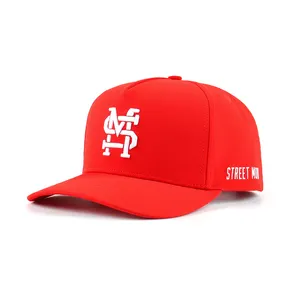 High Quality Customized Red 5 Panel Baseball Cap Full 3D Embroidery Adjustable Size Made Of Cotton And Polyester Hat For Man
