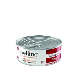 Hot Koop Groothandel Blik Petline Premium Nat Petfood Met Lam Smaak Voor Pet Volwassen Kat 80 Gr 8% (24 Pcs) productie