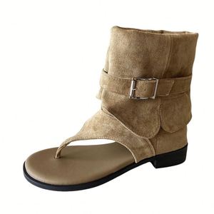 French Toe Clip Roman <b>Sandals</b> Women 2026 Summer <b>Flat</b> Retro Pile up Ankle Boots Versatile Casual Cool Boots - Product Image 3