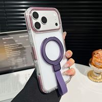 Coque de téléphone transparente en acrylique avec anneau magnétique et dragonne pour iPhone 18 17 16 15 Pro Max, compatible charge sans fil, cadre de protection couleur pour objectif
