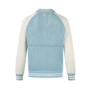 Pull en maille jacquard personnalisable à lettres et chiffres, style streetwear printemps-automne, col baseball ajouré, décontracté - Product Image 3