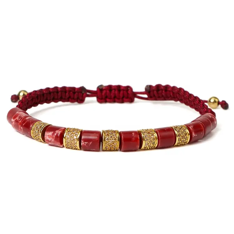 7mm zircon alloy inlaid cylindrical Beaded Bracelet woven adjustable red agate bucket Bead Bracelet