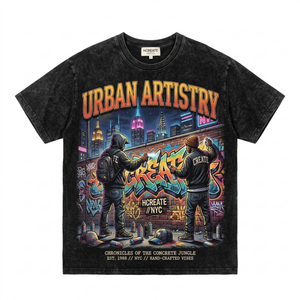 Camiseta Extra Grande de Algodón 100% de Alta Calidad OEM 8002, Personalizada para Hombre, Estilo Hip Hop Retro con Estampado Gráfico, Lavada - Product Image 1