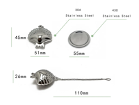 Infuseur à thé en acier inoxydable au design moderne Offre Spéciale Forme de coquille de haute qualité avec chaîne 5.2cm de diamètre Logo personnalisé Service à café et thé