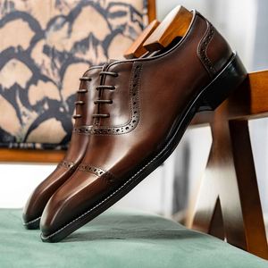 <b>Brown</b> Genuine Leather Pointed Toe Oxford Dress <b>Shoes</b> <b>Lace</b>-Up Solid Color Office & Career All Seasons - Product Image 4