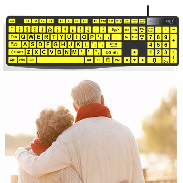 Wired 2.4G USB Large Print Computer Keyboard High Contrast 104 Keys 12-Month Warranty for Low Vision Users Older Men New