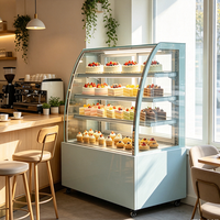 Vitrina Refrigerada Vertical Comercial Alta para Pasteles, con Vidrio Curvo Recto, Refrigeración por Aire, para Panadería y Pastelería, con Luz LED