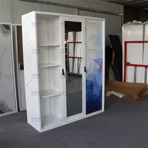 Modern Furniture Steel Bedroom Sliding 3 Door Almirah Price Cabinet Simple Design Mirror Clothes Closet Metal Wardrobes