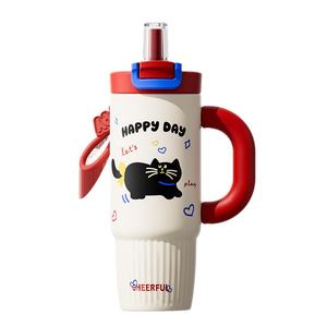 Doble pajita para beber, vaso <span class=keywords><strong>de</strong></span> acero inoxidable con mango para estudiantes, tazas <span class=keywords><strong>de</strong></span> hielo para exteriores, termo con pajitas duraderas - Product Image 1