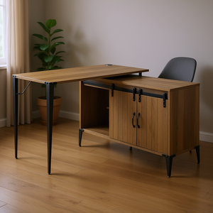 Escritorio de Roble Rústico con Puerta Corredera Estilo Granero, Muebles para Oficina en Casa - Product Image 2