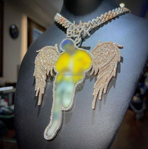 100% pasó el probador de diamantes personalizado alas de Ángel foto S925 plata 10K 14K 18K oro sólido helado VVS Moissanite memoria colgante - Product Image 4