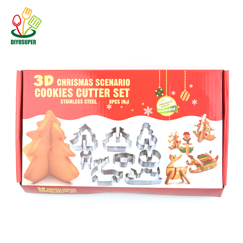 Рождественские формочки для печенья, 8 шт., набор для выпечки в виде пряничного домика, печенья, печенья