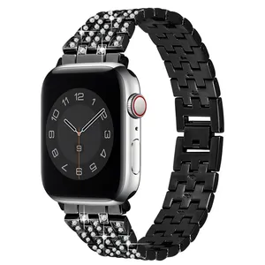 Pulseira de relógio appl, cinta de aço inoxidável para apple watch 3/4/5/6/se, cor preta