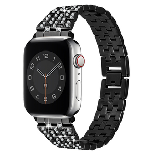 สายนาฬิกาสแตนเลสสตีลสุดหรูสำหรับ <span class=keywords><strong>Apple</strong></span> <span class=keywords><strong>Watch</strong></span> 3/4/5/6/SE <span class=keywords><strong>รุ่น</strong></span><span class=keywords><strong>ล่าสุด</strong></span>ประดับเพชรสีดำ - Product Image 1
