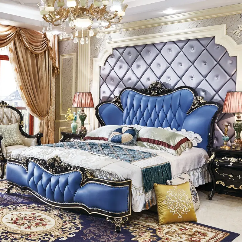 Phổ Biến Rococo Furniture1.8m Giường Đôi Pháp Khắc Gỗ Giường Ngủ Sang Trọng Châu Âu Phong Cách Công Chúa