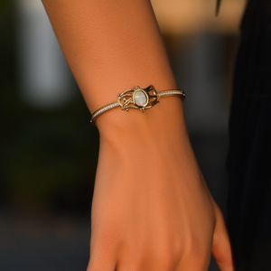 Fashion <b>Ring</b> 316L Stainless Steel PVD Gold Plating Oval Stone <b>Adjustable</b> Band For Women - Product Image 3