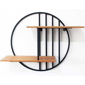 <b>Wall</b>-<b>mounted</b> Floating <b>Shelf</b> Round Metal Bracket 2-tier Storage Rack For Living Room Kitchen Bathroom Decorative <b>Shelves</b> - Product Image 2