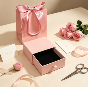 Boîte cadeau de luxe pour bijoux avec ruban et sac cadeau en papier, ensemble d'emballage élégant pour mariage, anniversaire, cadeau de bijoux - Product Image 4