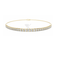 Bracelet demi-barre en diamant de laboratoire, chaîne en or massif 14 carats, luxe minimaliste, superposable, unisexe, pour fiançailles et soirées