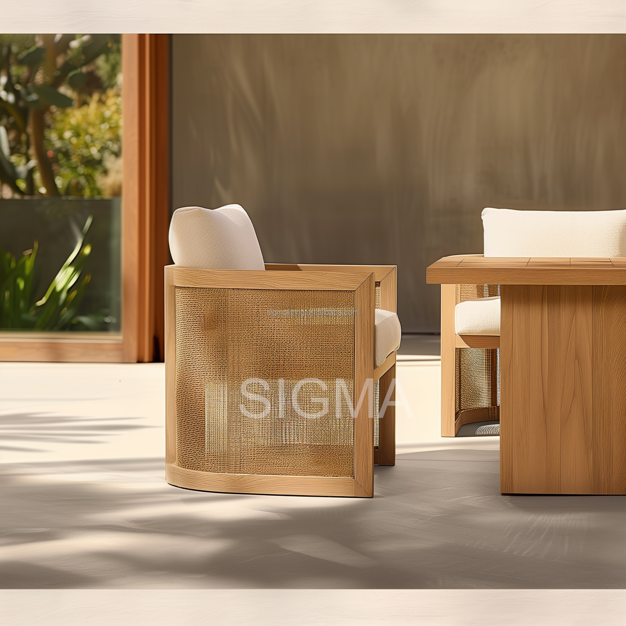 2025 Jinhua Sigma Funiture Luxury Garden Sofa Set Outdoor Patio Furniture Teak Solid Wood Teslin Hotels Villas Parks