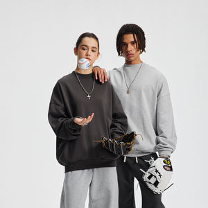 Sweat-shirts en coton à col rond OEM, unis, surdimensionnés, avec logo personnalisé, épais, brodés, à col ras du cou - Product Image 4
