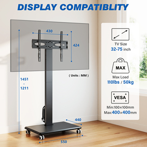 Soporte Móvil para <span class=keywords><strong>TV</strong></span> de <span class=keywords><strong>75</strong></span> <span class=keywords><strong>Pulgadas</strong></span> con Ruedas, Altura Ajustable, Tomacorriente y Capacidad de Carga de 110 lb - Product Image 2