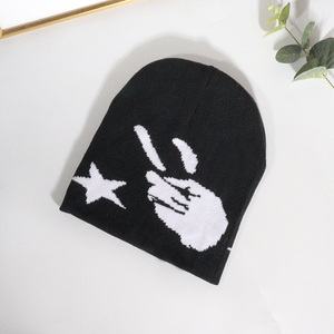 Chapeaux personnalisés Mains d'argent Motif étoile Bonnet tricoté Jacquard Tête de mort Chapeaux d'hiver - Product Image 5