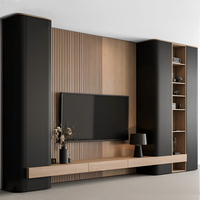 Meuble TV mural flottant en bois noir avec éclairage LED, design moderne de luxe, prix d'usine