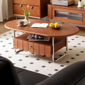 โต๊ะกาแฟไม้เนื้อแข็งทรงวงรีพร้อมลิ้นชักขาเหล็กสแตนเลสเฟอร์นิเจอร์ห้องนั่งเล่นสไตล์นอร์ดิกโต๊ะน้ำชาสไตล์มินิมอล - Product Image 1