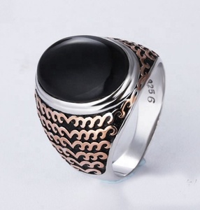 Bijoux fantaisie, bague en argent sterling 925 avec pierre noire, modèles pour hommes - Product Image 3