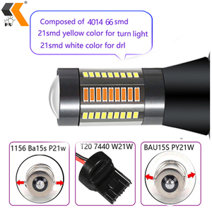 Ampoules LED bicolores 1156 BA15S/BAU15S P21W PY21W T20 7440, feux de direction, 66SMD blanc ambre/bleu glacé, sans erreur Canbus DRL - Product Image 4
