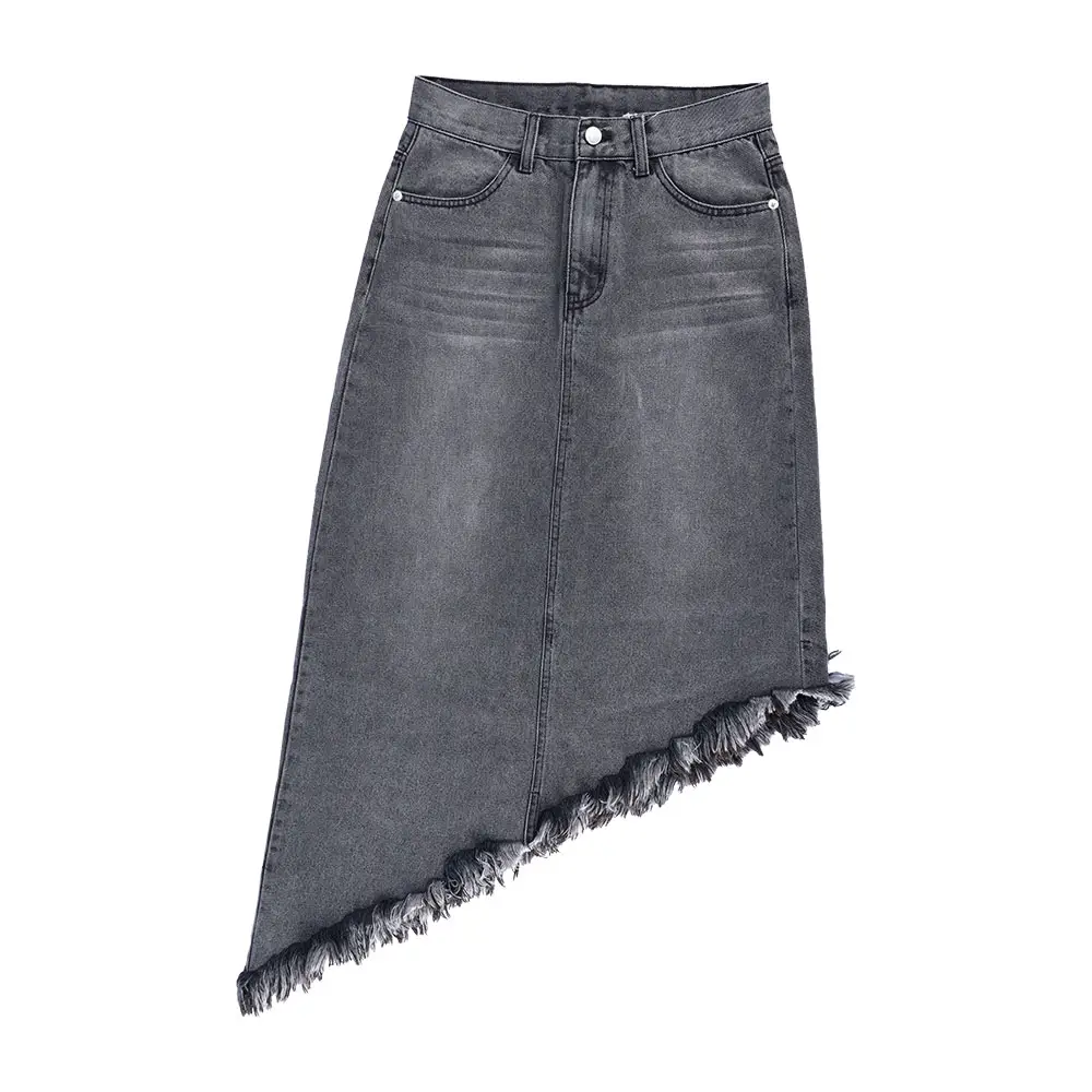 Женская длинная джинсовая юбка с кисточками