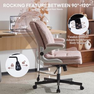 Criss Cross Legged Office <b>Chair</b> with Flip-Up <b>Back</b>&Dynamic Airbag Lumbar <b>Support</b>, Wide Seat Desk <b>Chair</b>, Flip-Up Arms with Wheels - Product Image 5