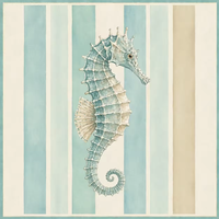 Tapis de Mahjong de Luxe Moderne à Rayures Côtiers Hippocampe – Aquarelle Vintage Antidérapant en Néoprène Écologique, Accessoire de Table de Jeu Aquatique