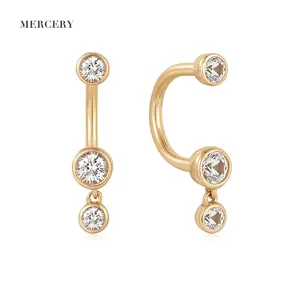 Mercery ODM OEM 14K oro en forma de U pendientes tornillo curvado herradura nariz labio blanco zafiro Sexy cuerpo Piercing joyería