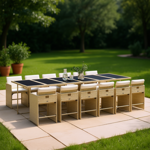 Set da Pranzo da Giardino in Rattan 12 Pezzi Beige e Nero, Arredamento da Esterno Contemporaneo Resistente alle Intemperie - Product Image 2