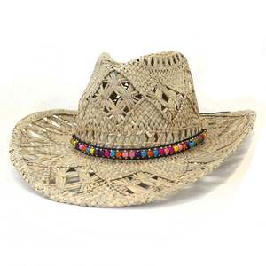 Chapeau de cowboy occidental en paille naturelle tressée à la main, avec perles et coquillages, idéal pour la plage et la protection solaire – Nouvelle collection été, vente flash - Product Image 4